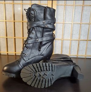 Black leather lace and Zipper boots size 11